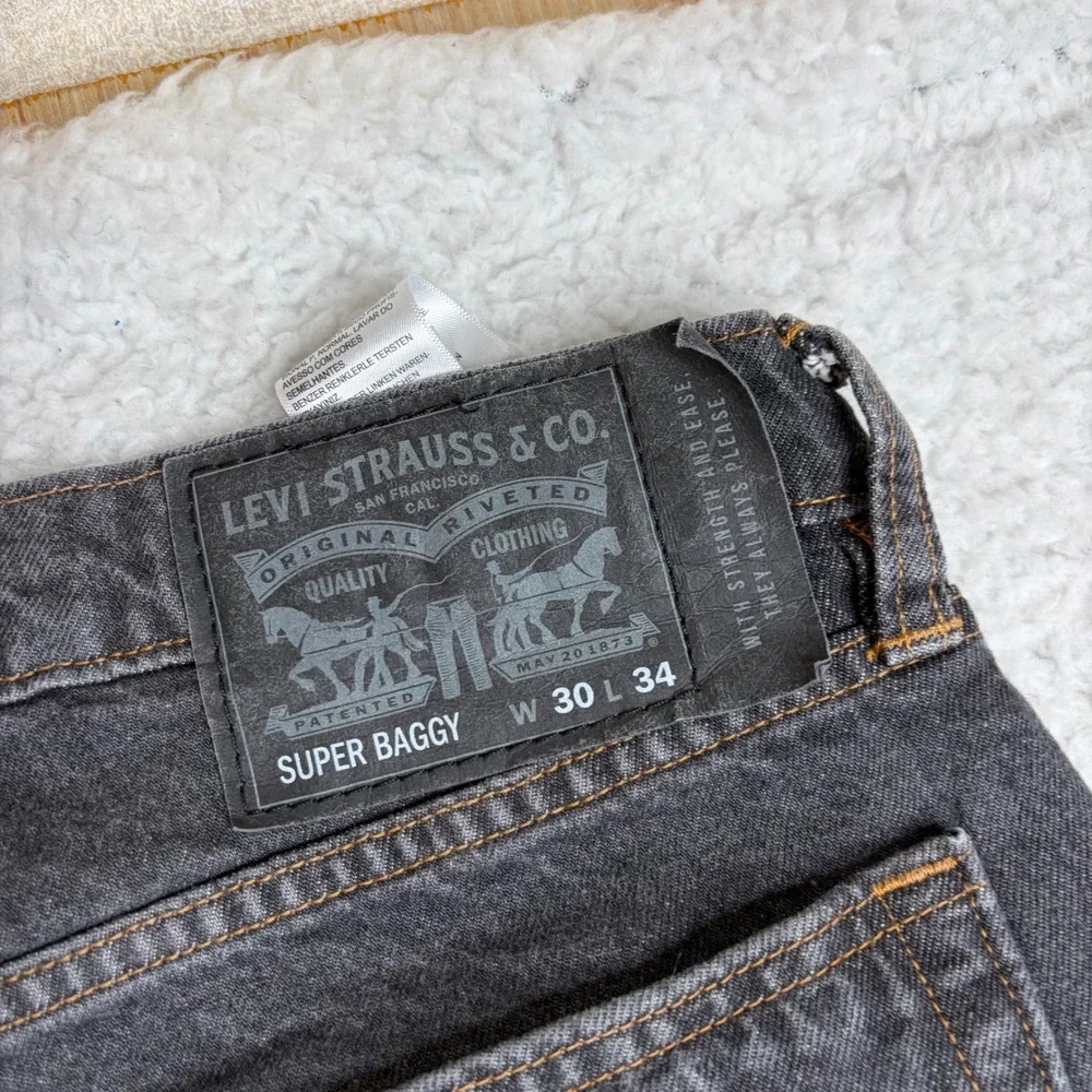 Levis Super Baggy Mens 30x34 (32x32) black Skate Wide Leg Jeans Drawstring Waist